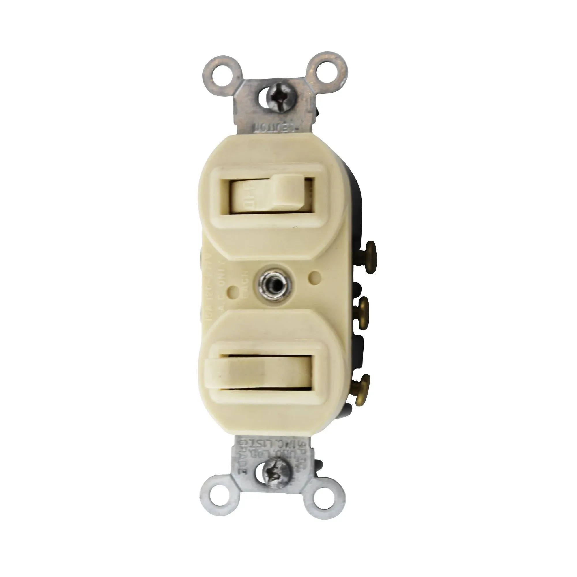 Leviton 15 Amp 120/277V Duplex Style Single-Pole/3-Way AC Combination Switch Commercial Grade Non-Grounding Side Wired Ivory (5241-I)