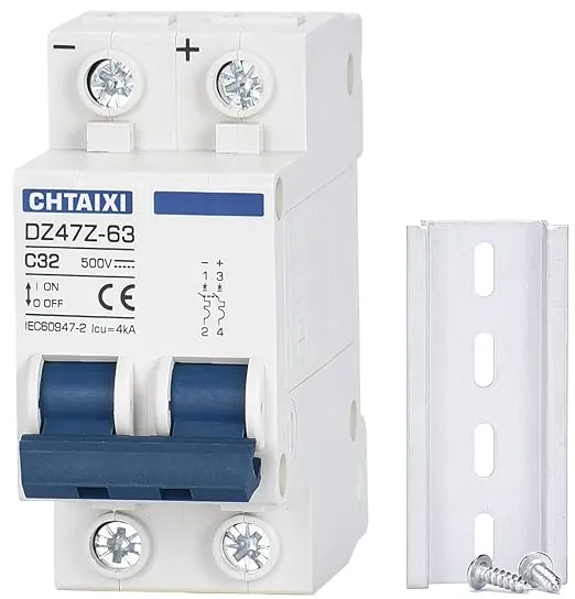 DC Miniature Circuit Breaker, 2 Pole 500V 32 Amp Isolator for Solar PV System, Thermal Magnetic Trip, DIN Rail Mount, Chtaixi DC Disconnect Switch C32