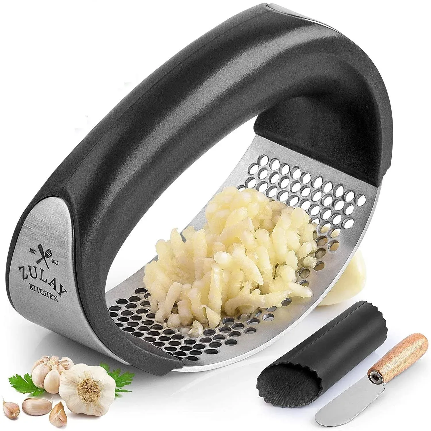 Garlic Press Rocker, Stainless Steel Garlic Mincer Crusher Professional Kitchen