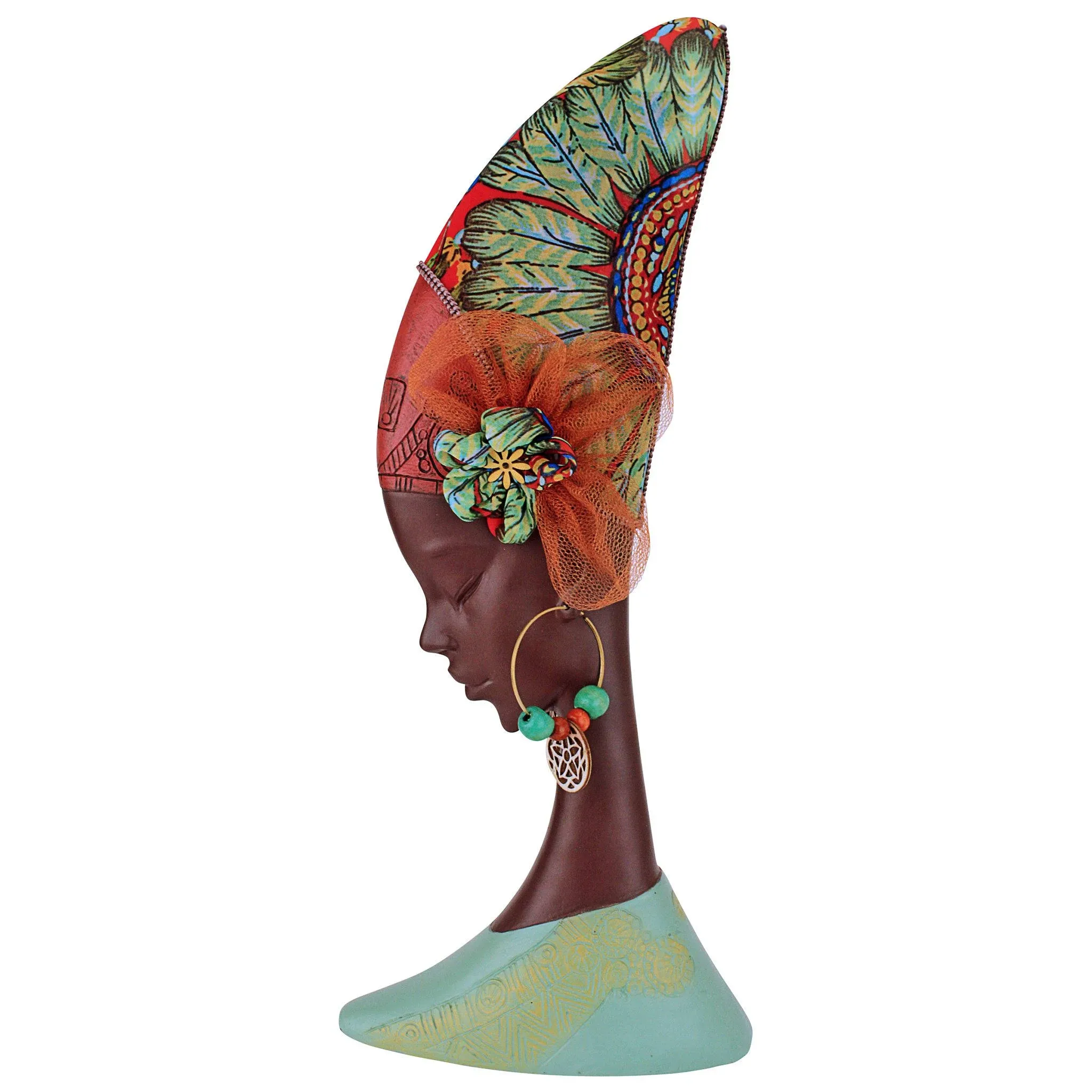 African Gele Headdresses Maiden Sculpture: Turban