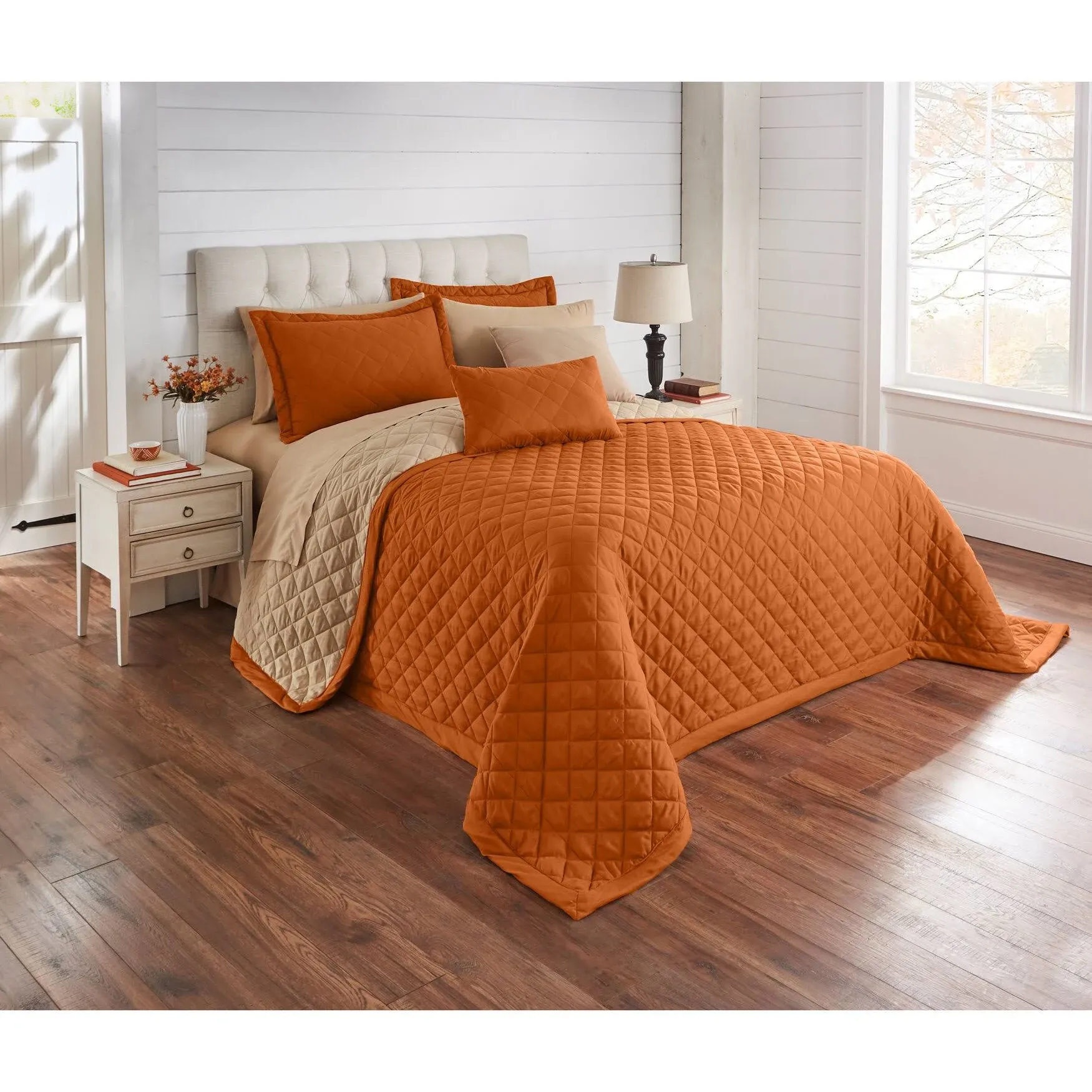 Reversible Quilted Bedspread by BH Studio in Terracotta Taupe (Size King)