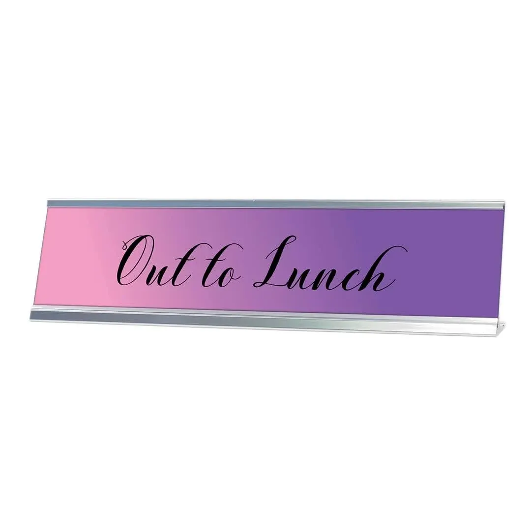 Out to Lunch, Purple Cursive Desk Sign (2 x 8")