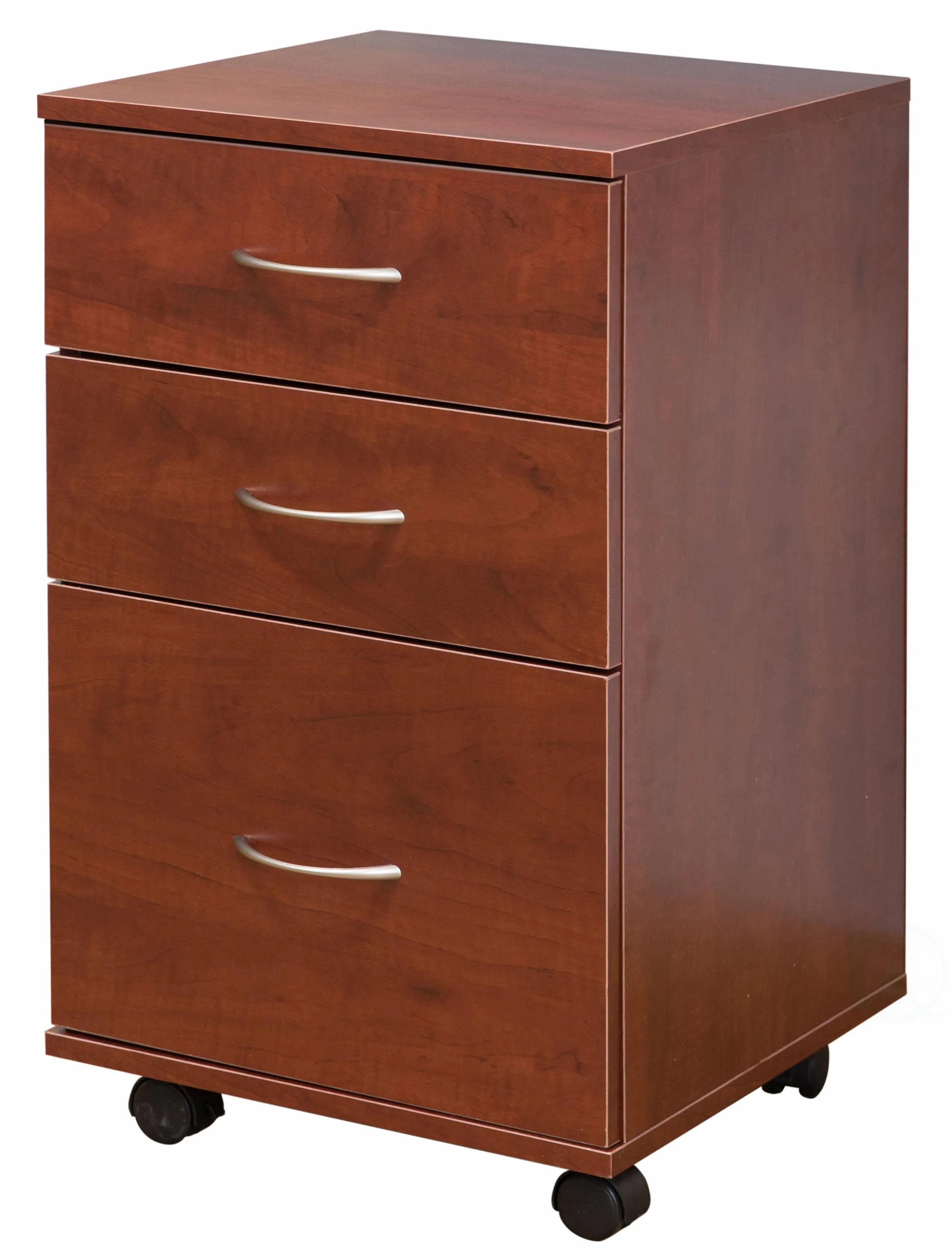 Office File Cabinet 3 Drawer Chest with Rolling Casters, Cherry