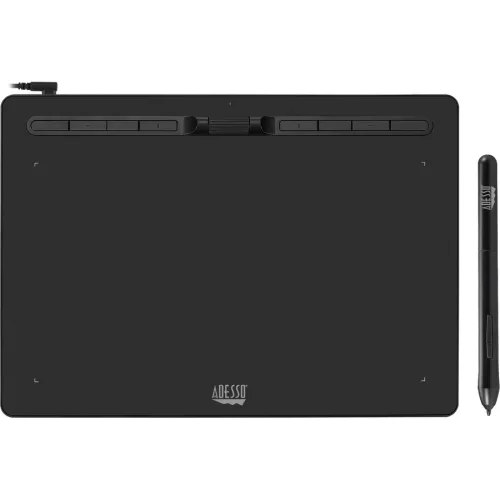 Adesso Large Graphics Drawing Tablet Pad 12 x 7 Inch 8192 Levels Battery-Free Pen, 8 Customizable Keys with Scroll Wheels, Compatible with PC/Mac/Android OS for Painting, Design & Online Teaching