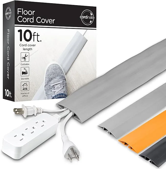 Cordinate 10 ftCord Cover Floor, Cord Protector, Cord Management, Cord Concealer, Cable Hider and Cable Raceway, Extension Cord Cover, Gray, 49627Cordinate 10 ftCord Cover Floor, Cord Protector, Cord Management, Cord Concealer, Cable Hider and Cabl…