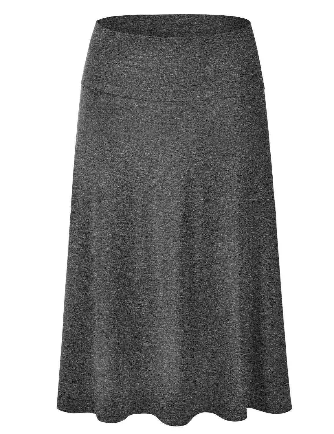 EIMIN Women's Solid Flared Lightweight Elastic Waist Classic Midi Skirt Charcoal ...