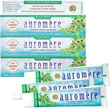 Auromere Ayurvedic Herbal Toothpaste, Fresh Mint - Vegan, Natural, Non GMO ...