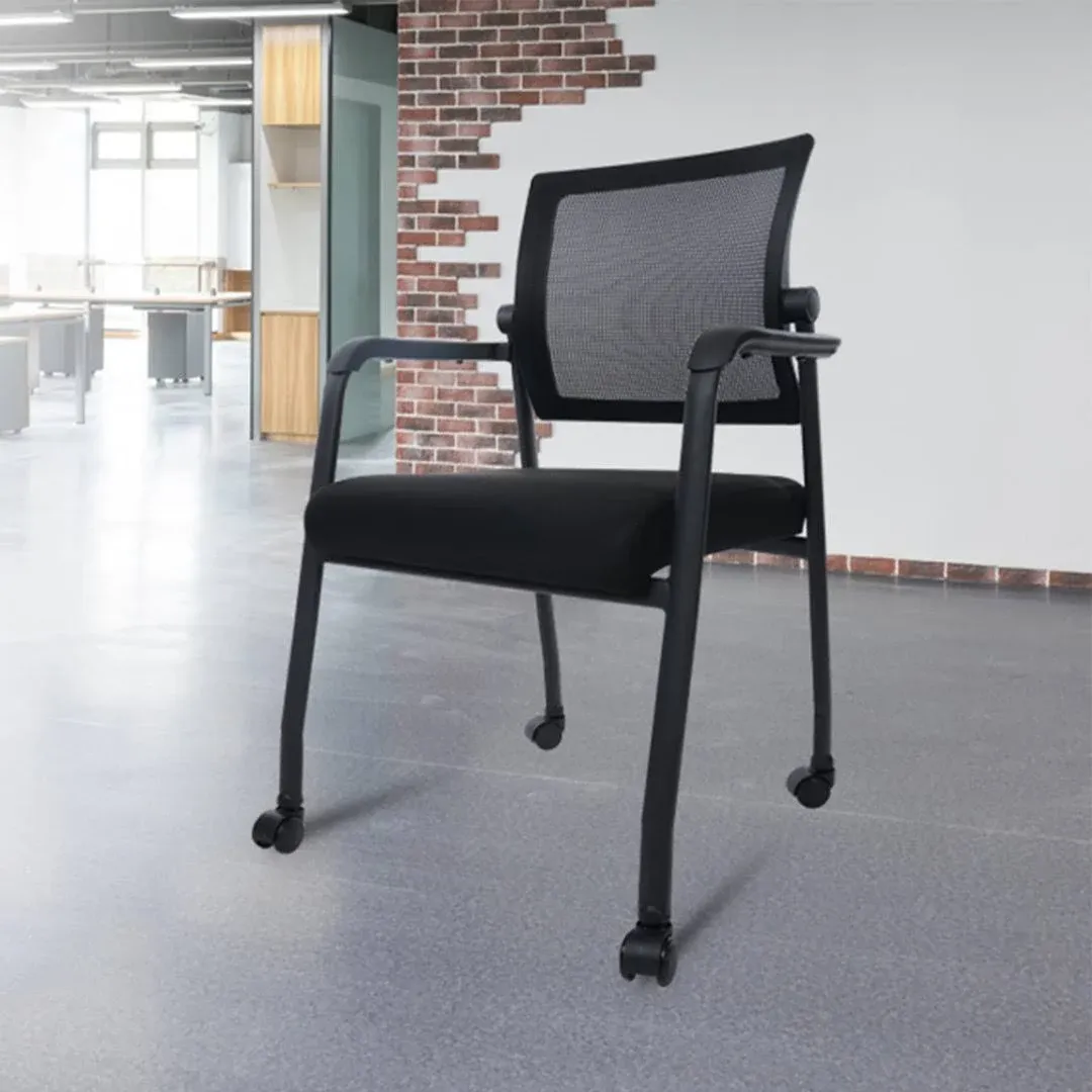 Costway Conference Chairs Set of 2 Mesh Back Stackable Office Guest Chairs Waiting Room Chairs with Wheels & Armrests