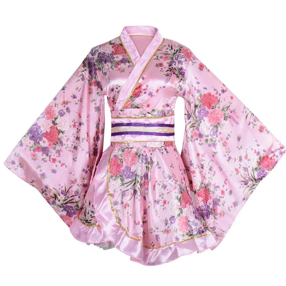 Wraith of East Kimono Costume Adult Japanese Geisha Yukata Floral Patten Gown ...