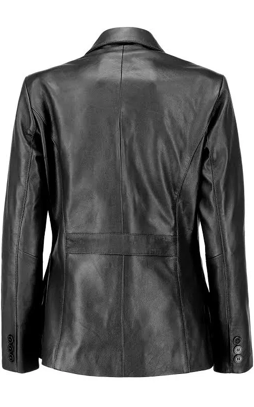 Jild Classic 2-Button Lambskin Leather Blazer Women - Casual Coat Long Sleeves Suit Style Leather Jacket Women