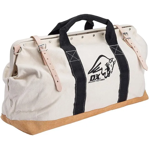 OX Tools 24" Canvas Mason Tool Bag Canvas Utility Bag Reinforced and Riveted opening frame Nylon Strap Handles Suede Leather Bottom OX-P262924