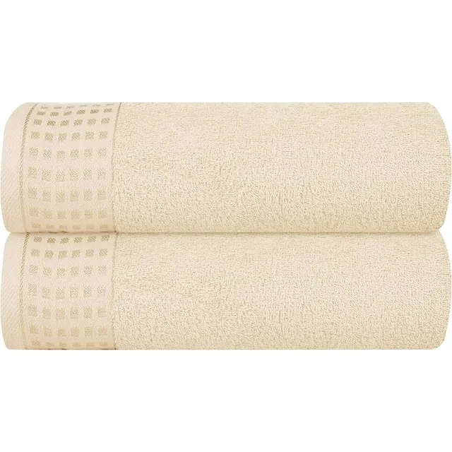 GLAMBURG 100% Cotton 2 Pack Oversized Bath Towel Set 28x55 Inches, Ultra Soft Highly Absorbant Compact Quickdry & Lightweight Large Bath Towels, Ideal for Gym Travel Camp Pool - Ivory