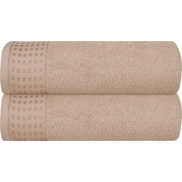 GLAMBURG 100% Cotton 2 Pack Oversized Bath Towel Set 28x55 Inches, Ultra Soft Highly Absorbant Compact Quickdry & Lightweight Large Bath Towels, Ideal for Gym Travel Camp Pool - Tan