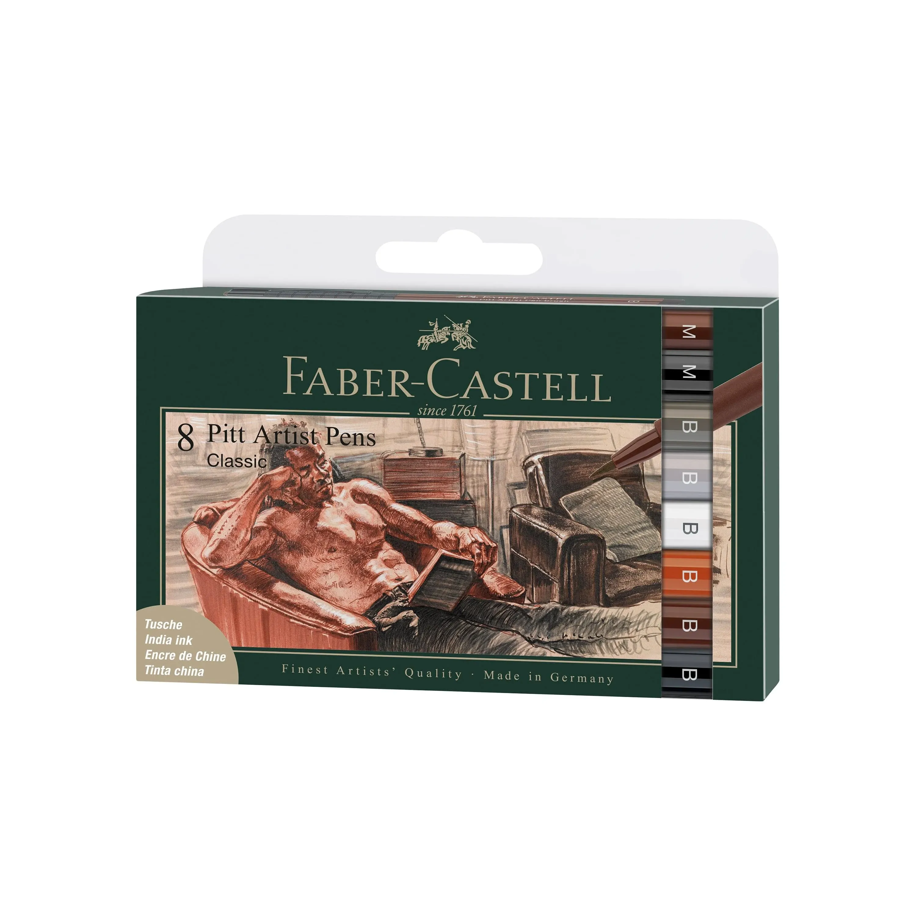 Faber-Castell PITT Artist Pen Brush India Ink Pen - wallet of 8 - Classic, Multi, 167172