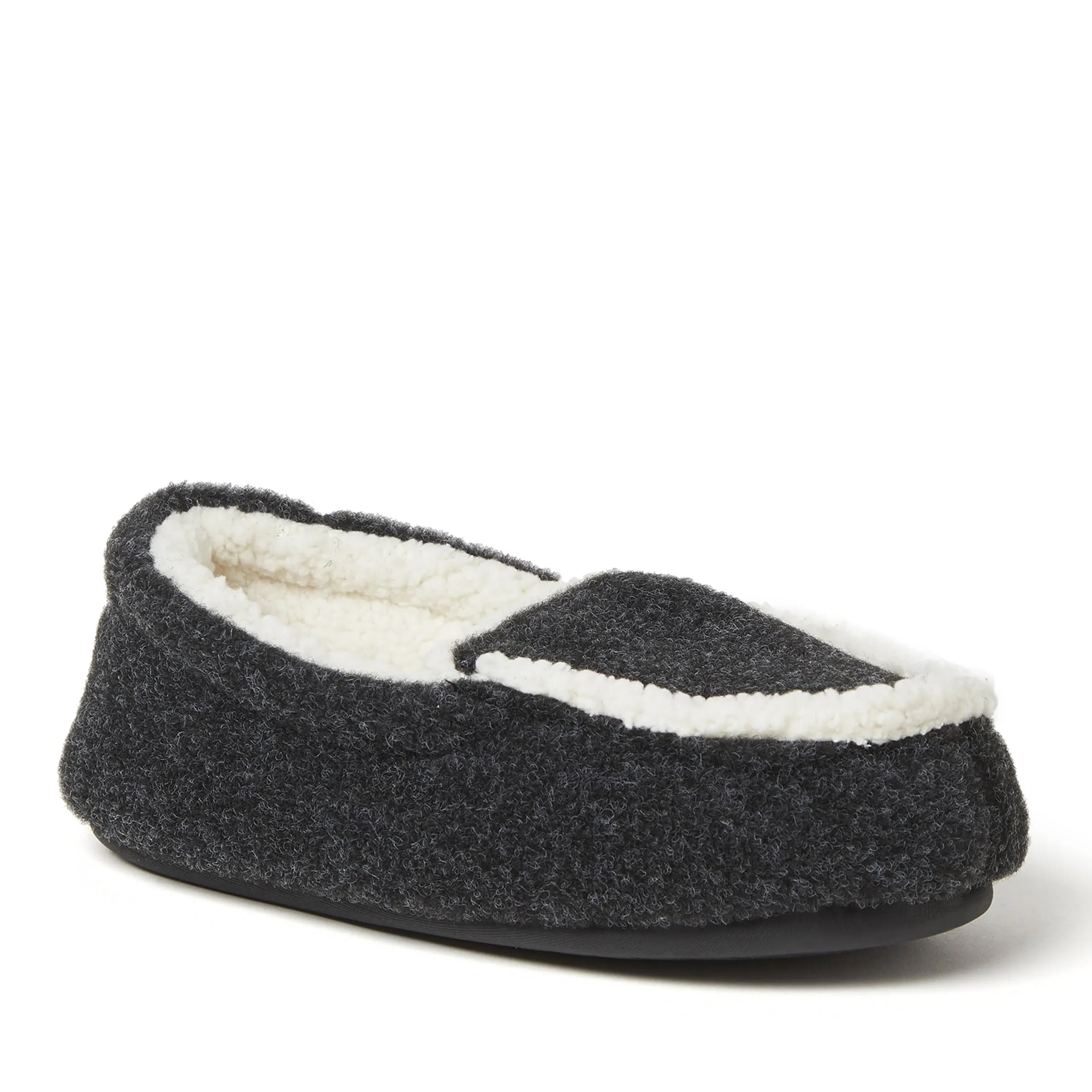 Dearfoams Kids Hunter Felted Microwool and Plaid Moccasin Slipper