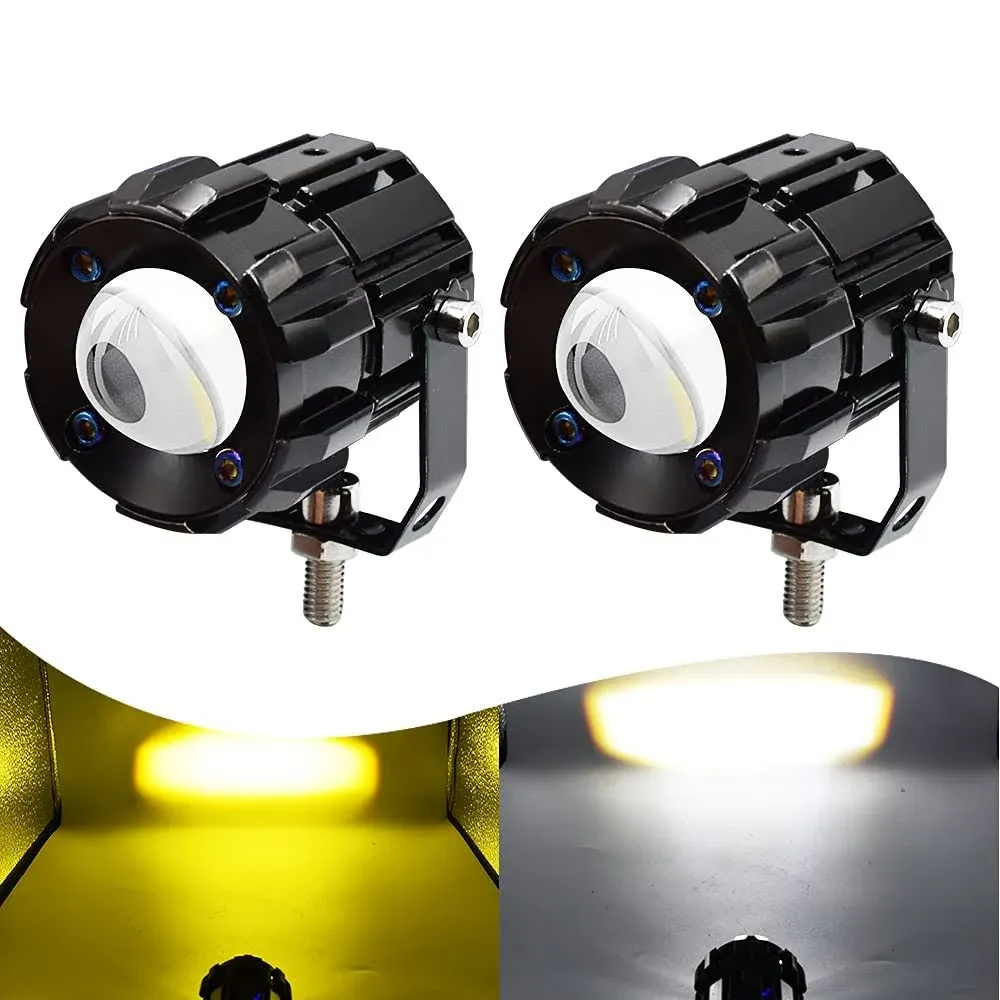 Motorcycle LED Spotlights 30W Double Color White High Bean Amber Low Beam LED...