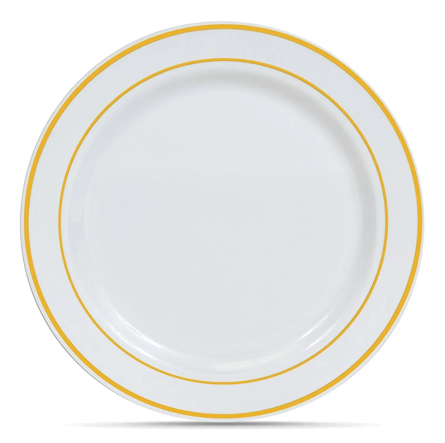 Select Settings [50 COUNT] (10.25 Inch) Gold Rim Disposable Plastic Dinner Plates