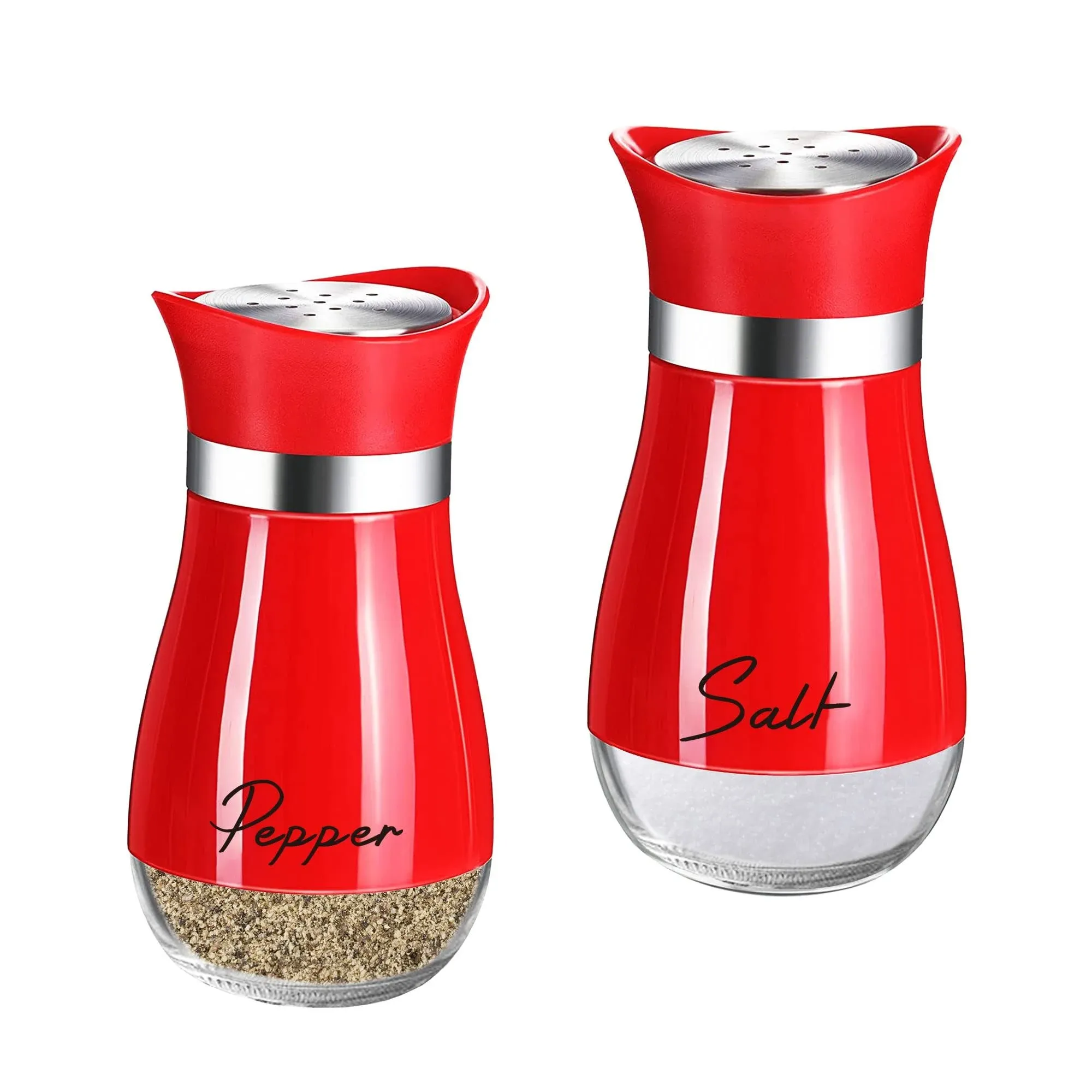 Salt and Pepper Shakers Set4 oz Glass Bottom Salt Pepper Shaker with Stainles...