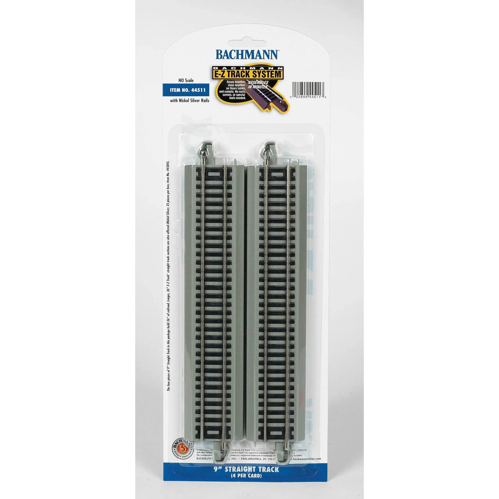 Bachmann Trains - Snap-Fit E-Z Track 9” Straight Track (4/card) - Nickel Silver Rail With Gray Roadbed - HO Scale, 8