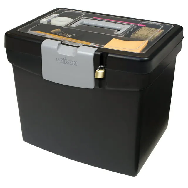 Storex Portable File Box with Lockable Lid - Black with Clear Top