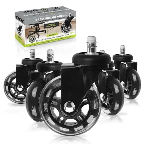 Slipstick 3'' Rollerblade-Style Office Chair Casters, 7/16'' Stem, 5-Pack by Rockler CB690