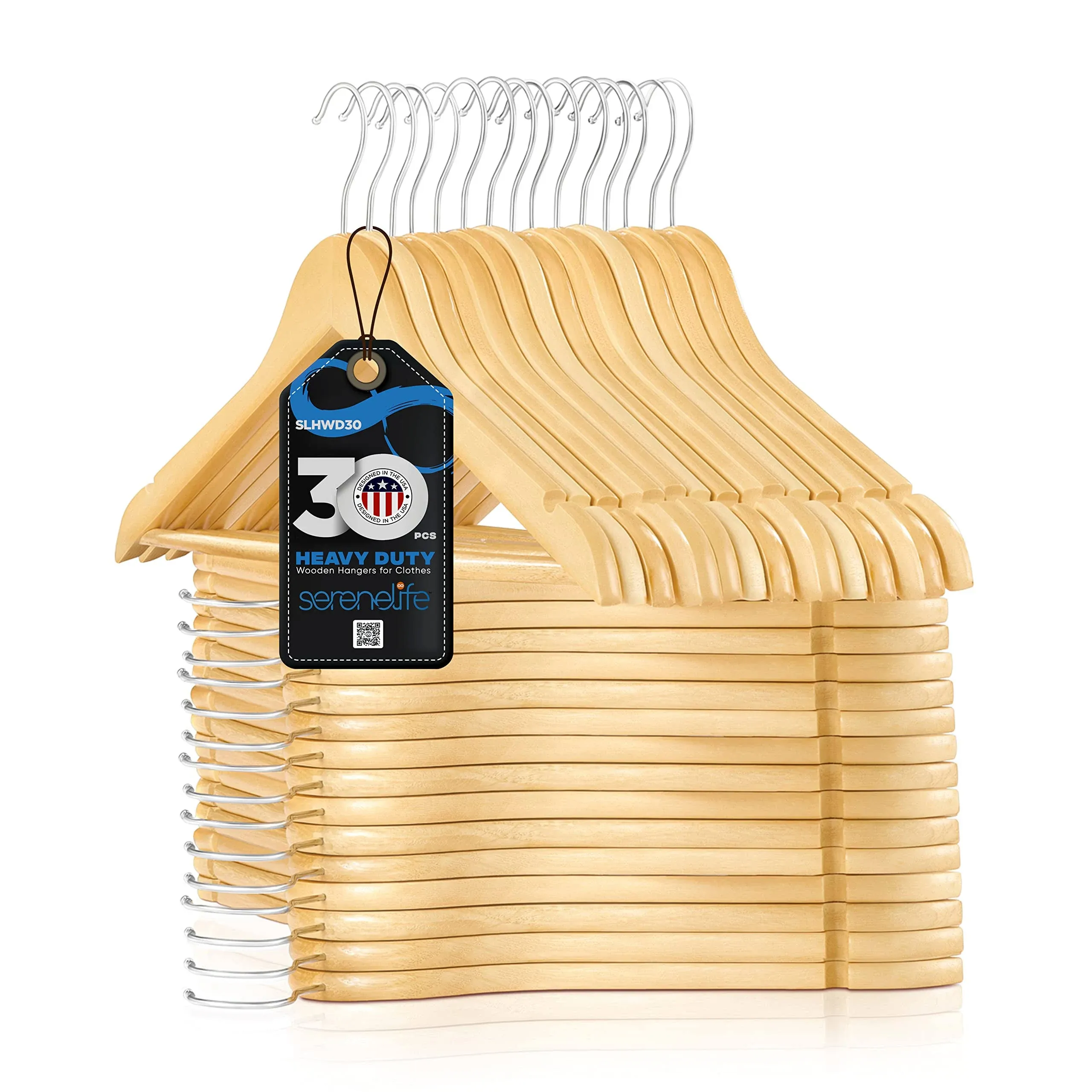 Serenelife Premium Solid Wooden Hangers - Smooth Finish Space Saving Heavy Duty ...