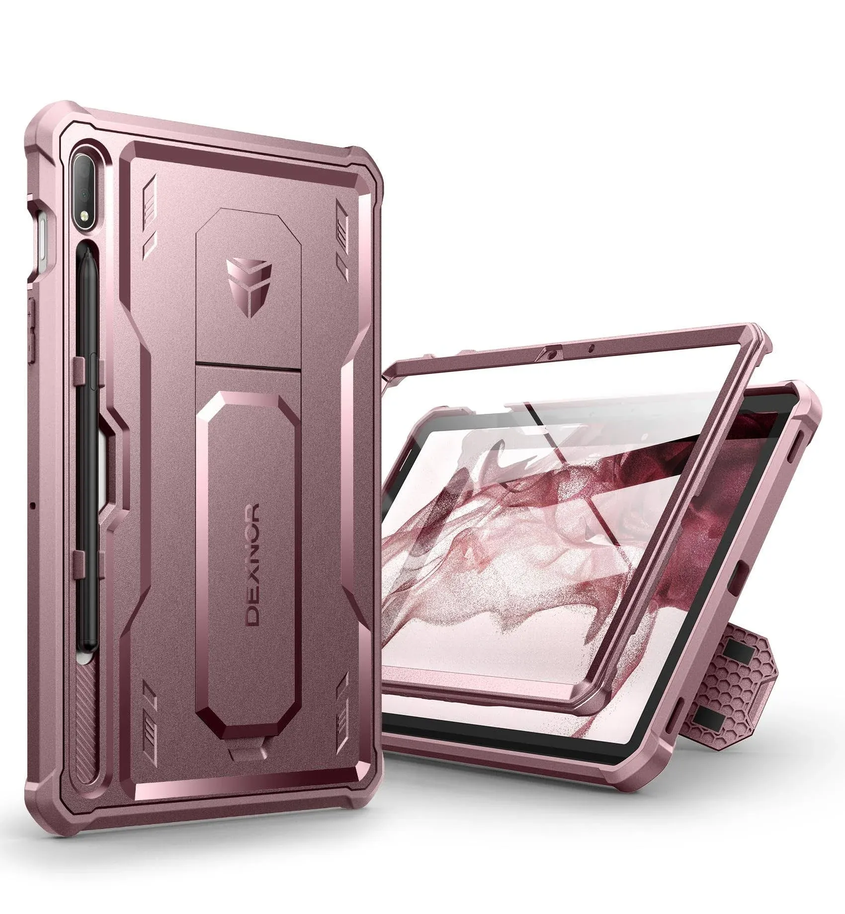 Dexnor Case for Galaxy Tab S8 (2022) / Galaxy Tab S7 (2020) 11 Inch, [Built in Screen Protector & Kickstand] -S Pen Holder Heavy Duty Shockproof Full Body Protective Cover for Galaxy Tab S8 Case-Pink