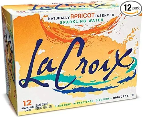 LaCroix Sparkling Water, Apricot 12oz Cans, 12 Pack, Naturally Essenced, 0 Calories, 0 Sweeteners, 0 Sodium