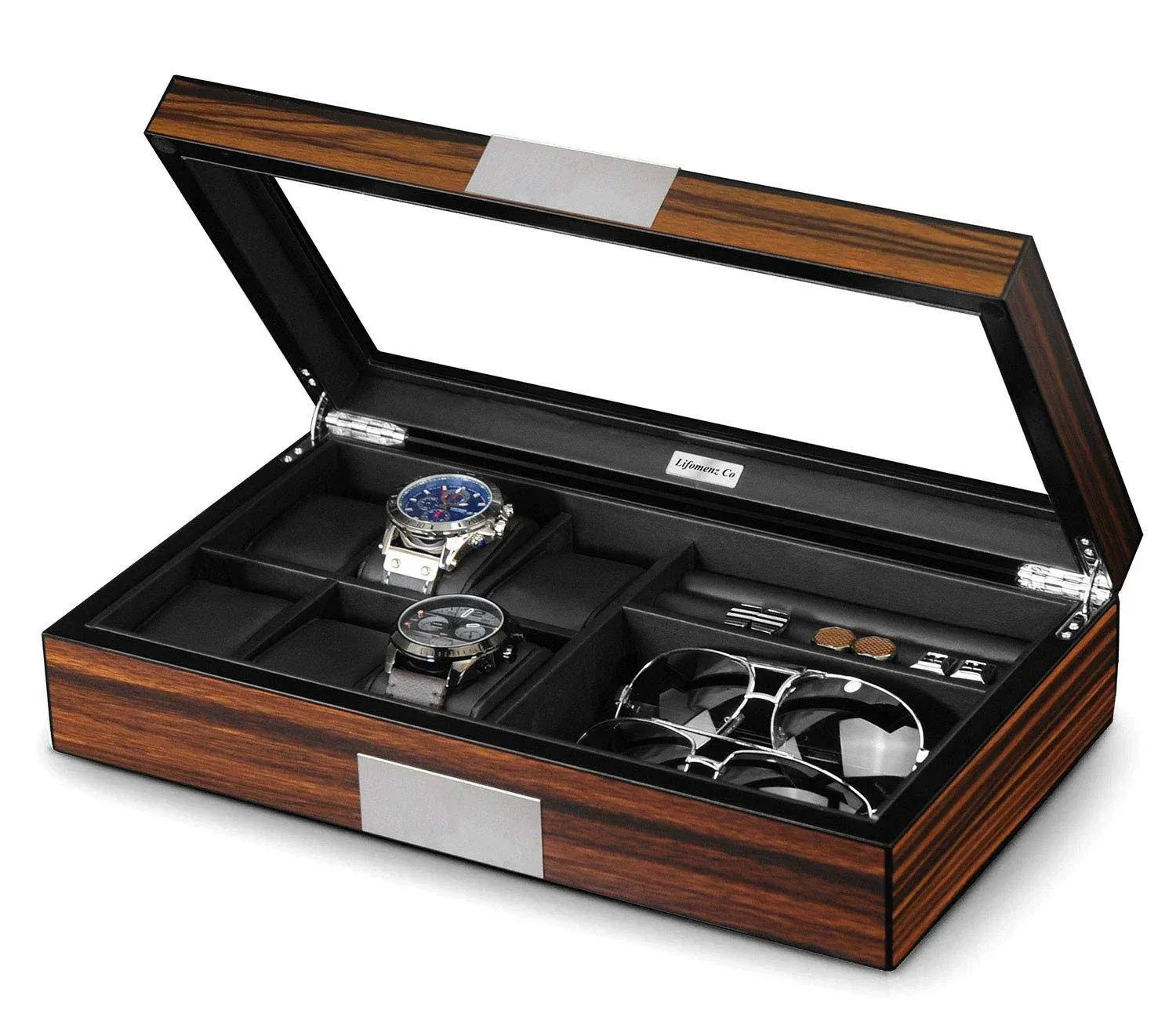 Lifomenz Co Watch Jewelry Box for Men 6 Slot Watch Box,6 Watch Case 8 Pair and