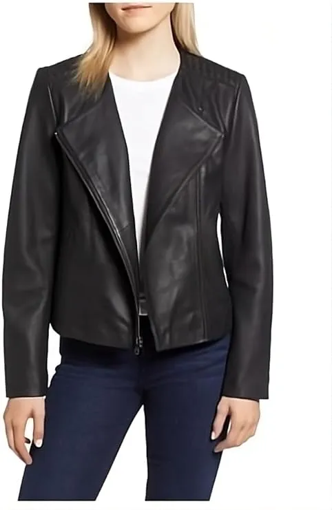 Cole Haan Women's Wing Collar Leather Jacket