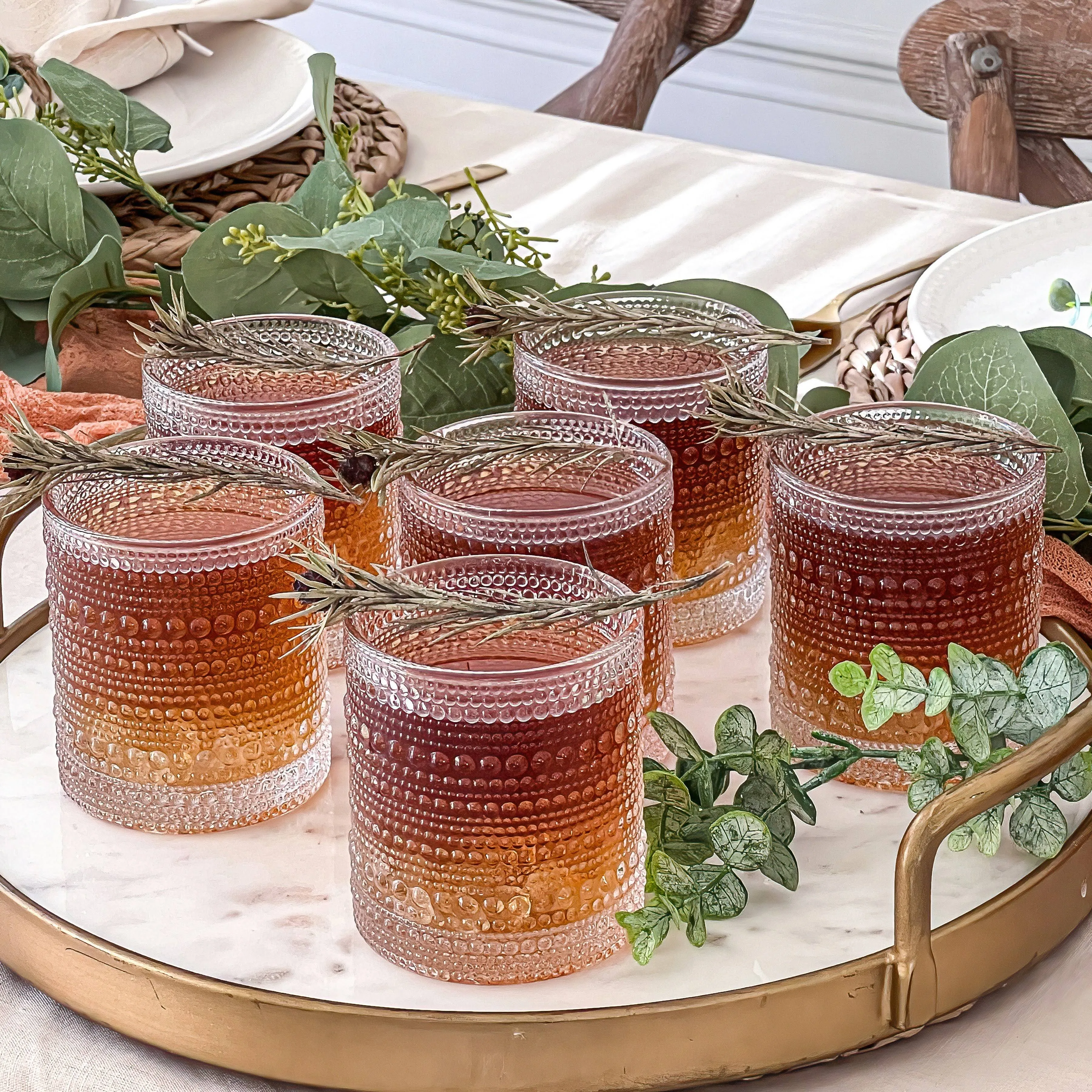 Clear Hobnail Beaded Drinking Glasses Set of 6, (10 oz) Vintage Glassware Set by Kate Aspen| Cocktail Glass Set, Juice Glass, Water Cups | Makes A Great Hostess Gift or Gift for New Home Owners