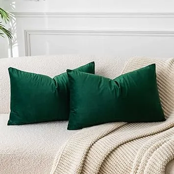 Dark Green Decorative Lumbar Velvet Throw Pillow Covers 12x20Pack of 2 Luxury...