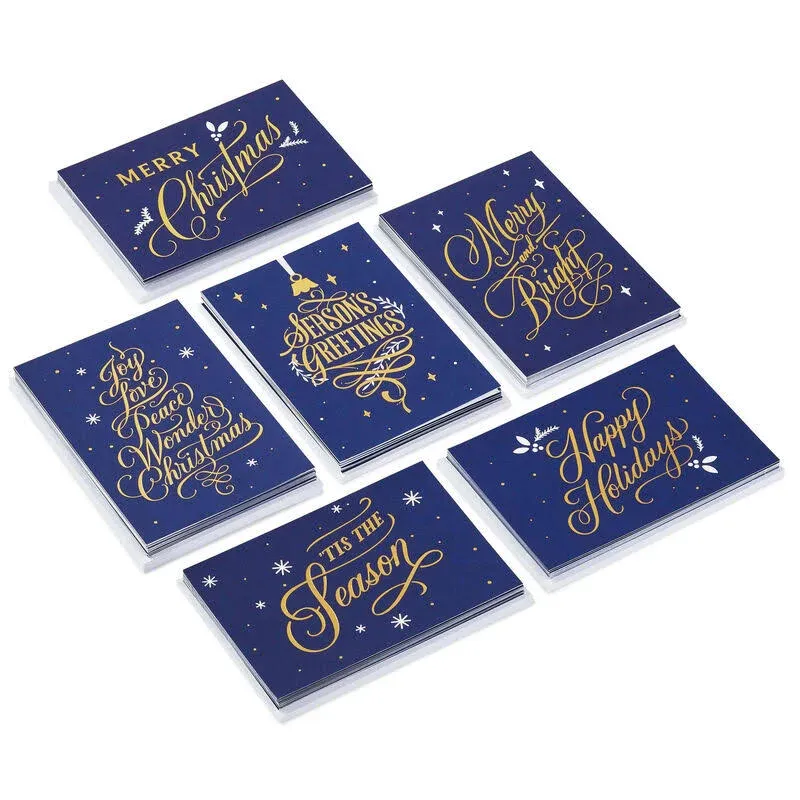 Hallmark Boxed Christmas Cards Assortment, Blue and Gold Holidays (6 Designs, 72 Cards with Envelopes)