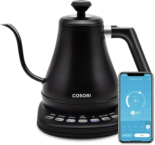 Cosori Electric Gooseneck Kettle Smart Bluetooth with Variable Temperature Control, Pour Over Coffee Kettle & Tea Kettle, 100% Stainless Steel Inner