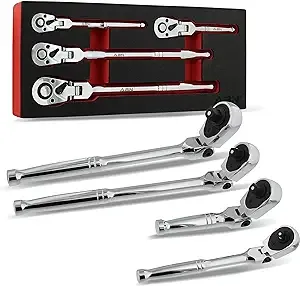 ABN 4-Piece Ratchet Wrench Tools - 1/4 1/2 and 3/8in Drive Thumb Wheel Ratchet 72-Tooth Hand Tools for Home and Auto