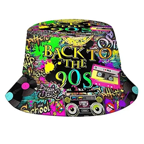 Fashion Retro 80s 90s Bucket Hat for Men Women Packable Sun Cap Rave Party Outfit Accessories Fisherman Hat