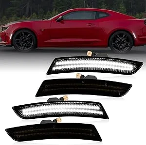 LED Side Marker Lights Front Rear Bumper Fender Marker Lamps for 2016-2023 Chevy Camaro White Reflectors Smoked Len, 4PCS