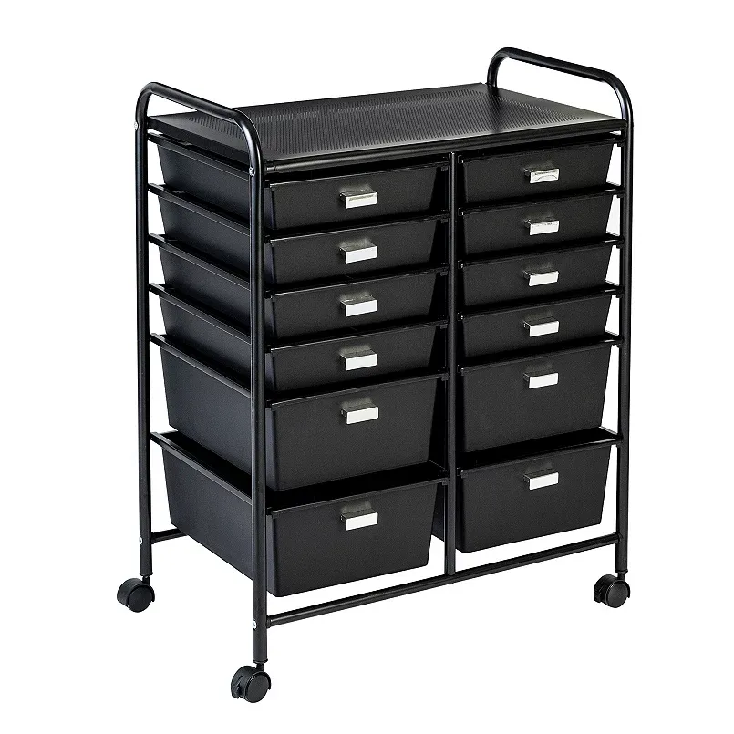 Honey-Can-Do 12-Drawer Rolling Storage and Craft Cart Organizer, Black