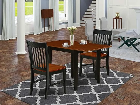 East West Furniture NDNO3-BCH-W Norden 3 Piece Dinette Set for Small Spaces Contains a Rectangle Table with Dropleaf and 2 Dining Room Chairs, 30x48 Inch, Black & Cherry