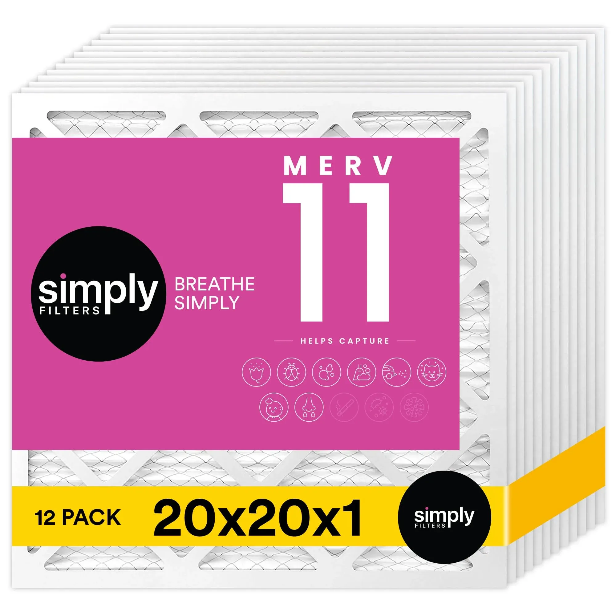 Simply Filters 12x12x1 MERV 13, MPR 1500 Air Filter (6 Pack) - Actual Size: 11.75"x11.75"x0.75" HVAC, AC Furnace Filter