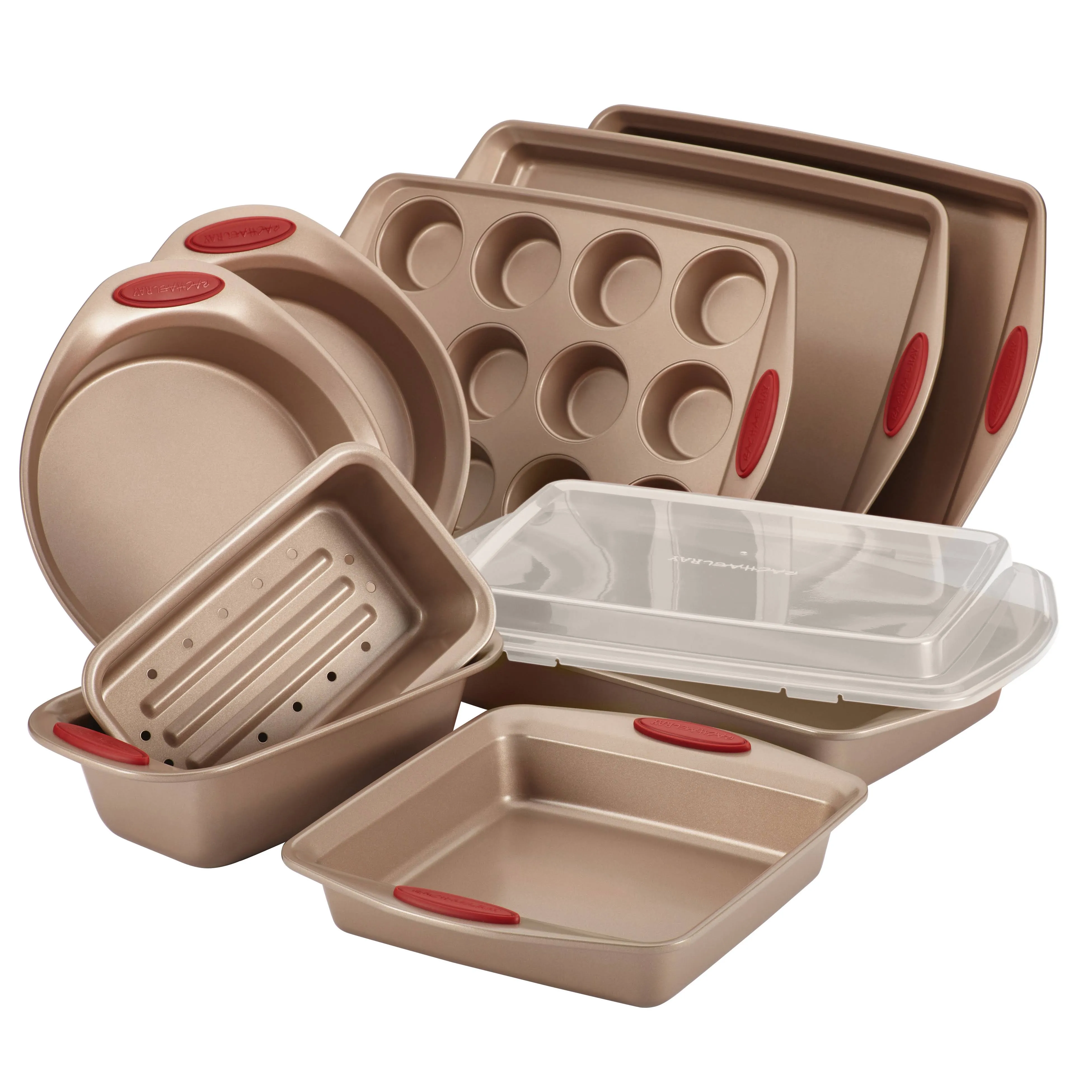 Rachael Ray Cucina 10-pc. Nonstick Bakeware Set, Brown/Red