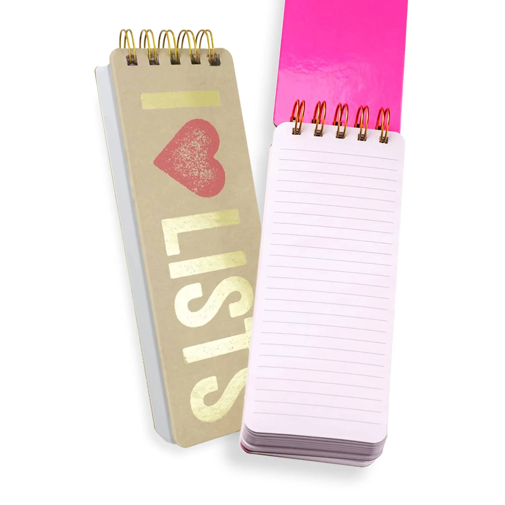 Eccolo Tall Spiral Memo Pad, 300 Pages, 150 Sheets, Double Spiral Binding, Office Essentials for Work, List Notepad for Students, Class, and Shopping, I Heart Lists (Gold, 3x8.5 inches)