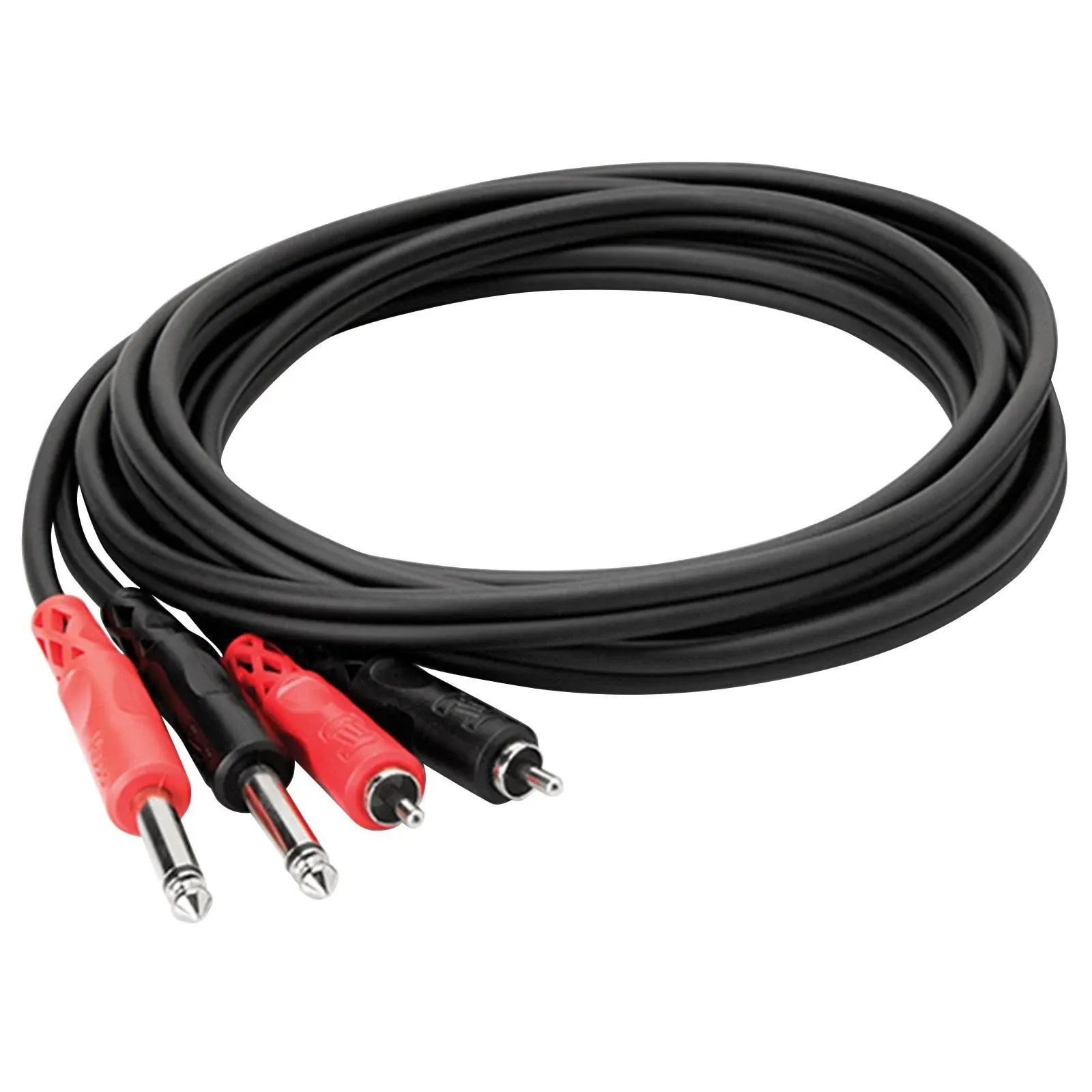 Hosa CPR202 Two 1/4'' Phone Male To Two Rca Male Unbalanced Cable (Molded Plugs), 6.6'