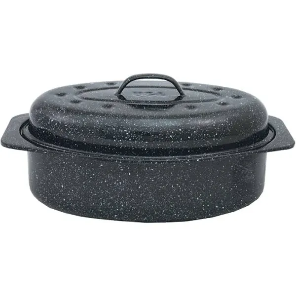 Granite Ware Covered Oval Roaster, Black, 13" x 8" x 5"