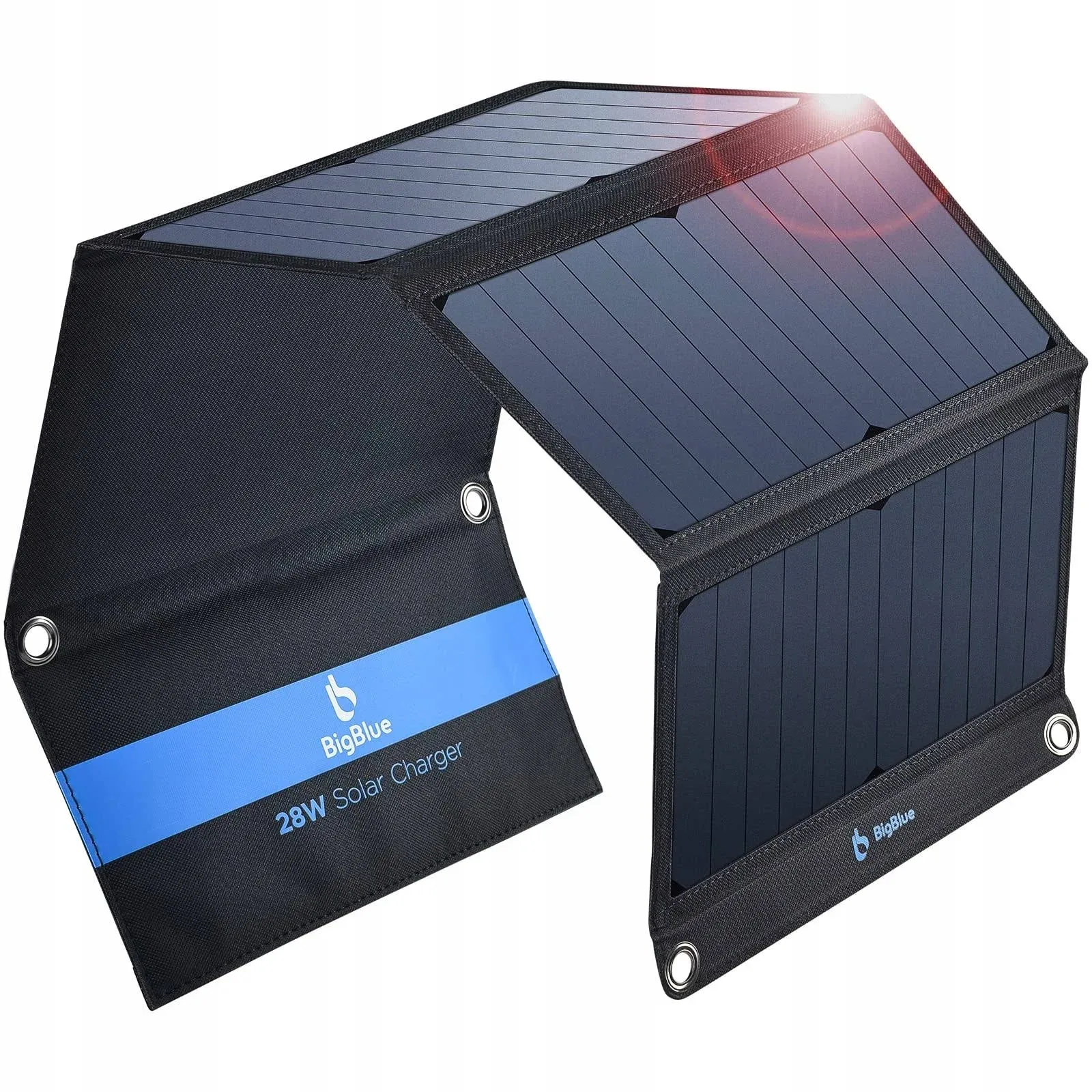 BigBlue 3 USB Ports 28W Portable Solar Charger, Upgraded Foldable Solar Panel for Backpacking, Higher Efficiency and Waterproof, Compatible with iPhone,Samsung,HTC,Google,LG Cellphones,Tablet,GPS etc