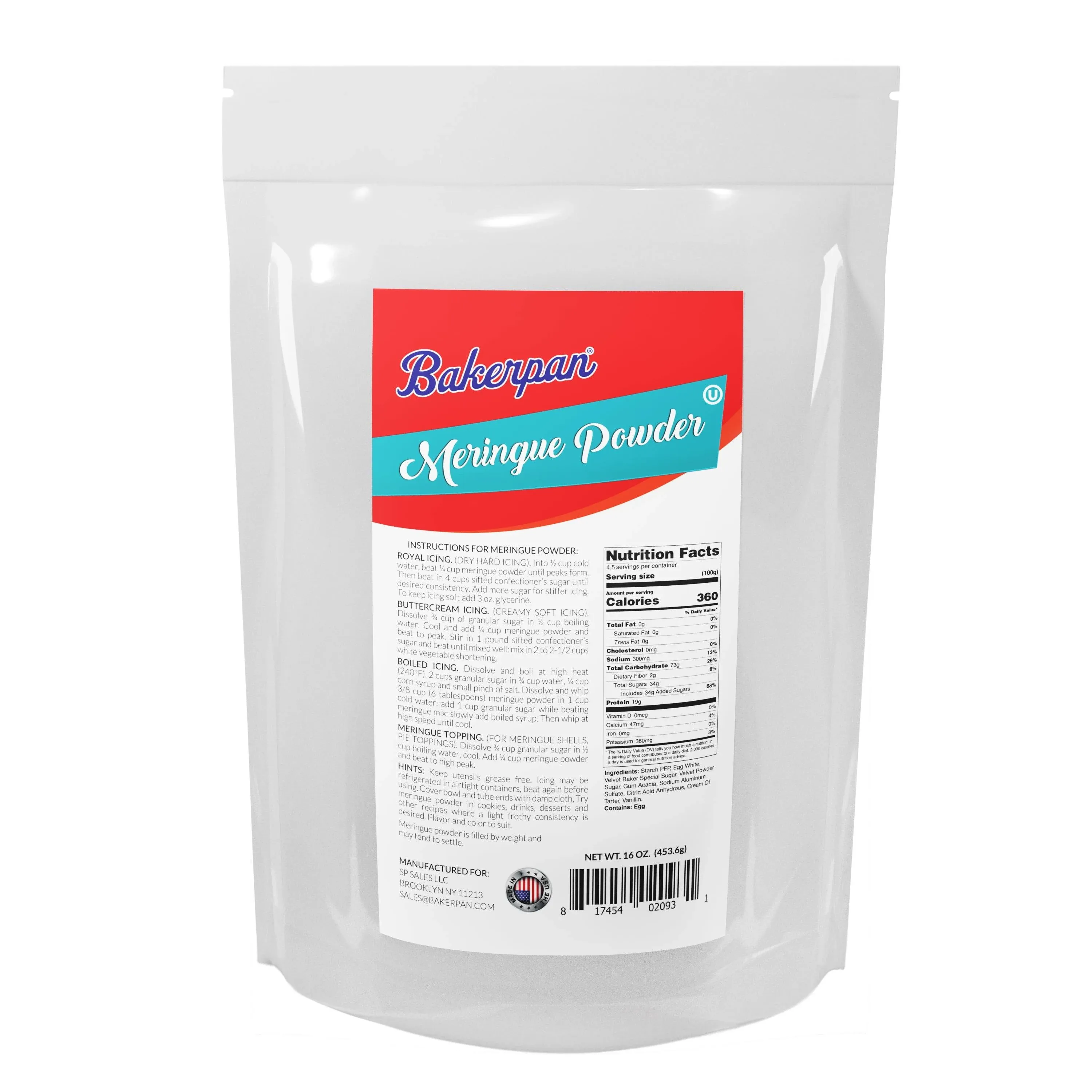 Bakerpan Meringue Powder for Baking and Icing 16 oz Resealable Bag