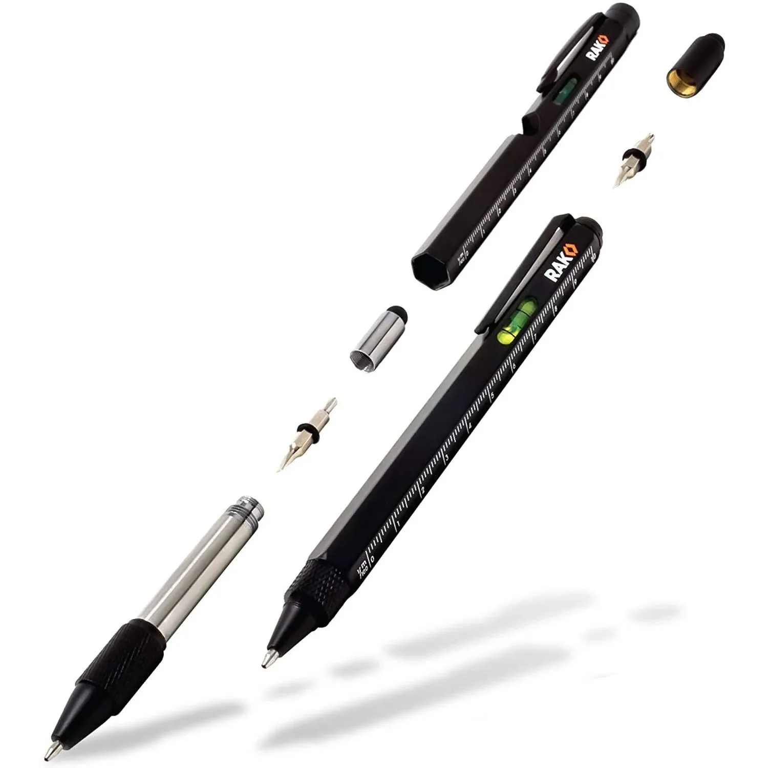 RAK Multi-Tool 2pc Pen Set - LED Light, Touchscreen Stylus, Ruler, Level, Bottle