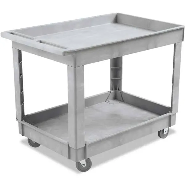 Boardwalk Two-Shelf Utility Cart, Plastic, 2 Shelves, 300 lb Capacity, 24" x 40" x 31.5", Gray