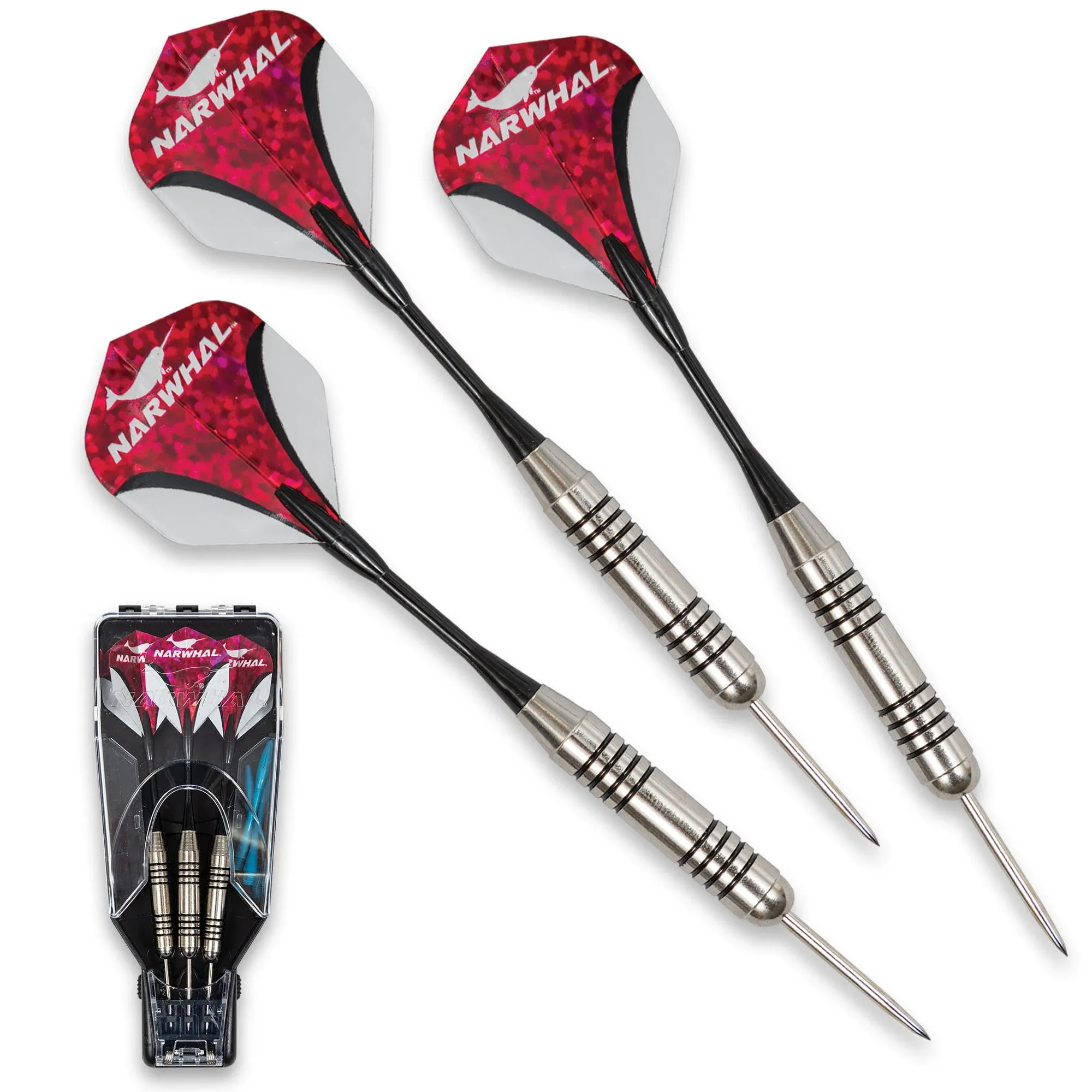 Narwhal Tournament Steel Tip Dart Set with Deluxe Storage Case, 3 pk, Red