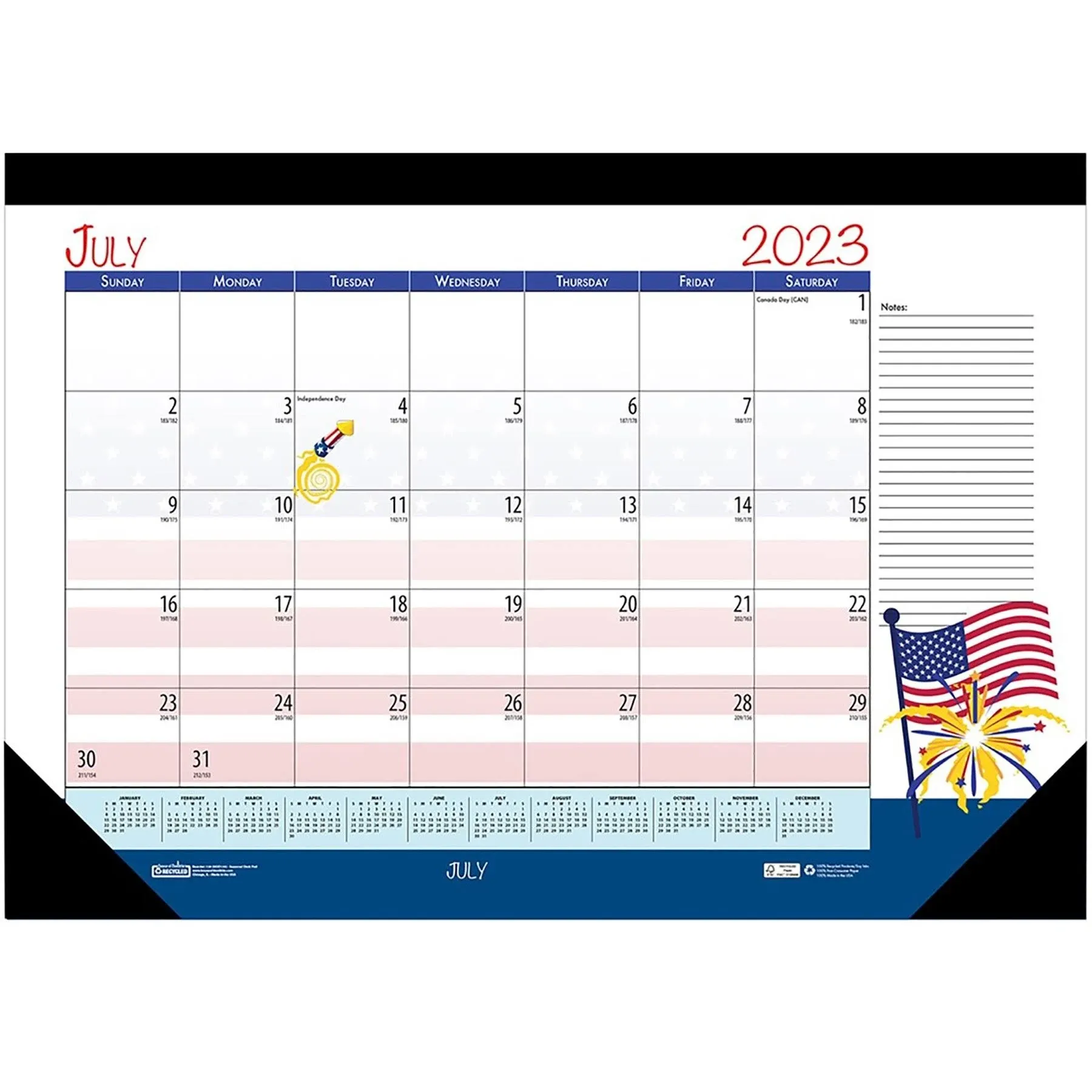 Academic Year Recycled Desk Pad Calendar, Illustrated Seasons Artwork, 22 X 17, Black Binding, 12-month (july-june):2024-2025